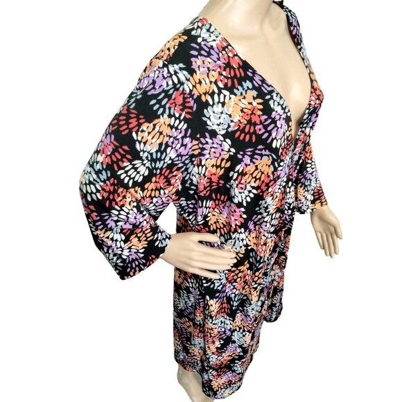 Avenue Faux Wrap Dress Abstract Leaf Print 3/4 Sleeves Tie Waist Plus Size 22/24 - Picture 7 of 10